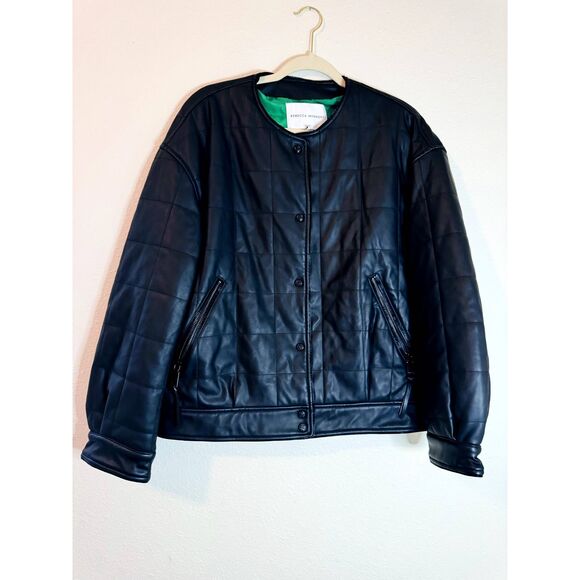 Rebecca Minkoff Faux Leather Black Square Quilted Racer Jacket Womens Medium - Picture 2 of 5